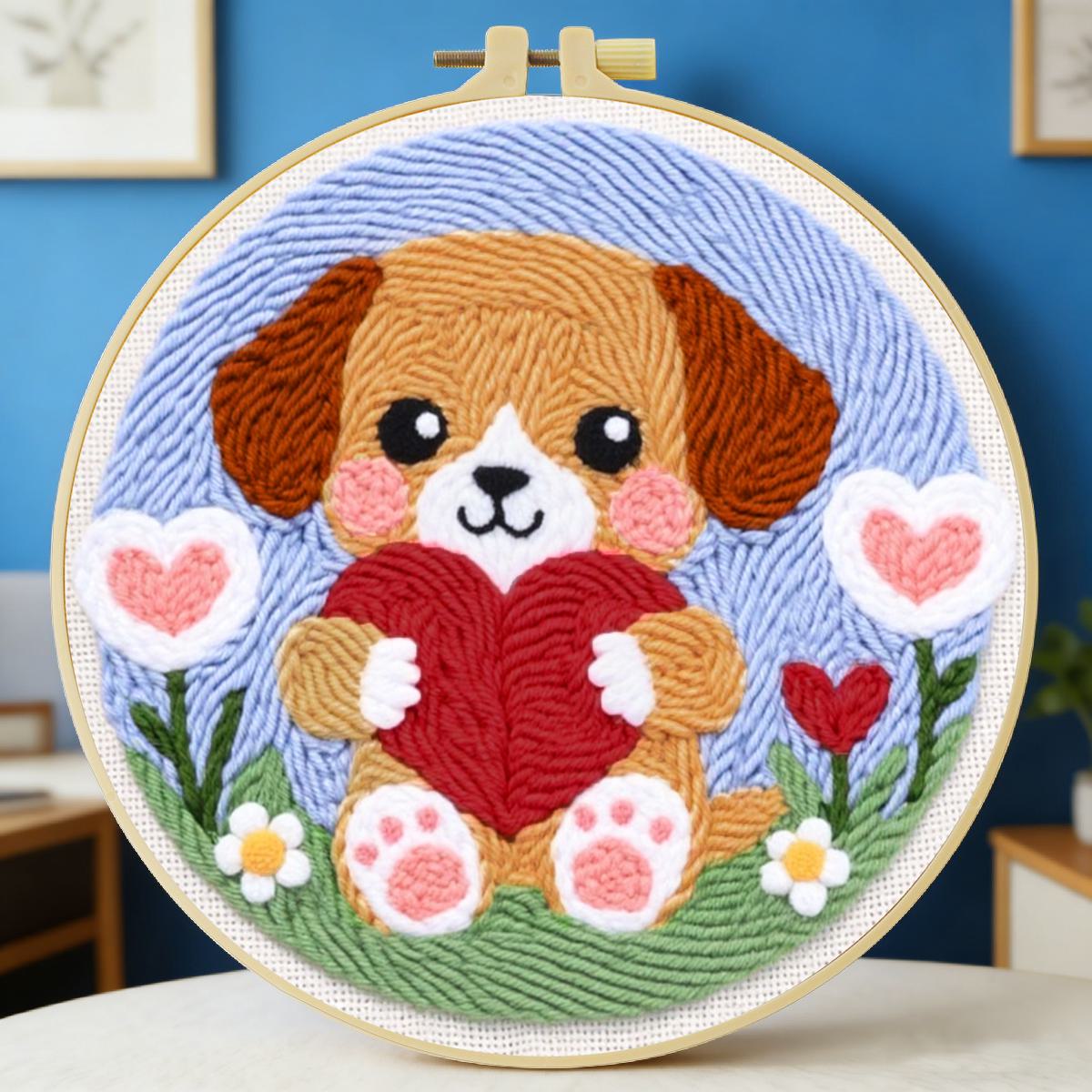 Is Sewing Textile Art - 20X20CM/7.87inch Dog Punch Needle Embroidery Set