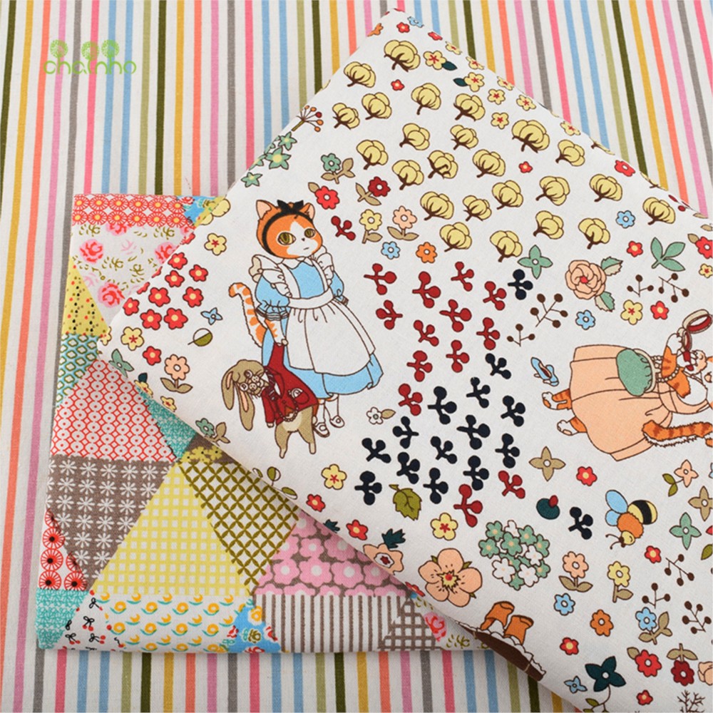Sewing Geotextile Fabric - Chainho,Printed Cotton Linen Fabric,DIY Quilting Sewing