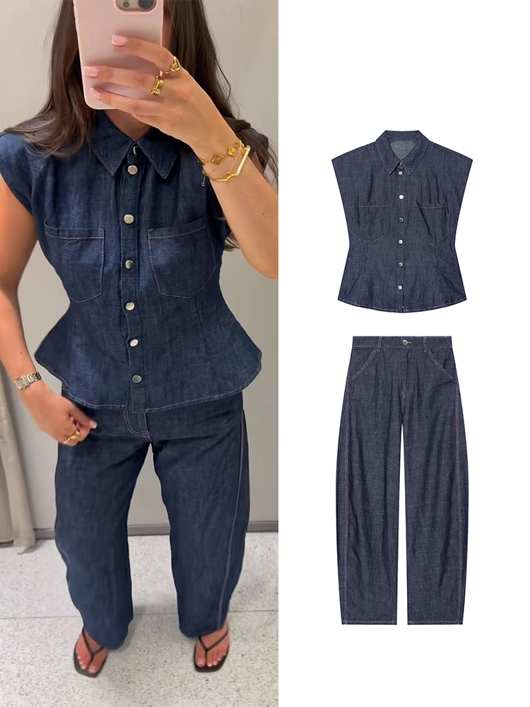 TFMLN Women Denim Pant Set Chi - огляд і ціна Shoulder Pad Set In