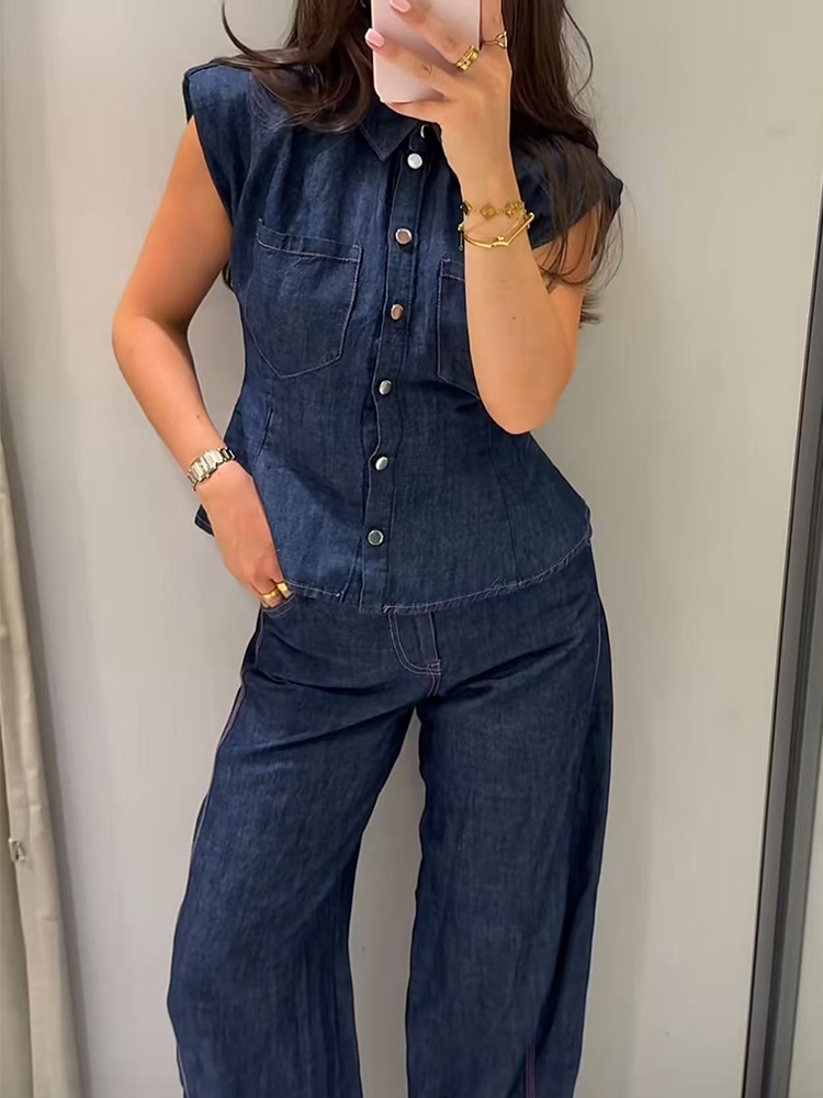 TFMLN Women Denim Pant Set Chi - огляд і ціна Shoulder Pad Set In