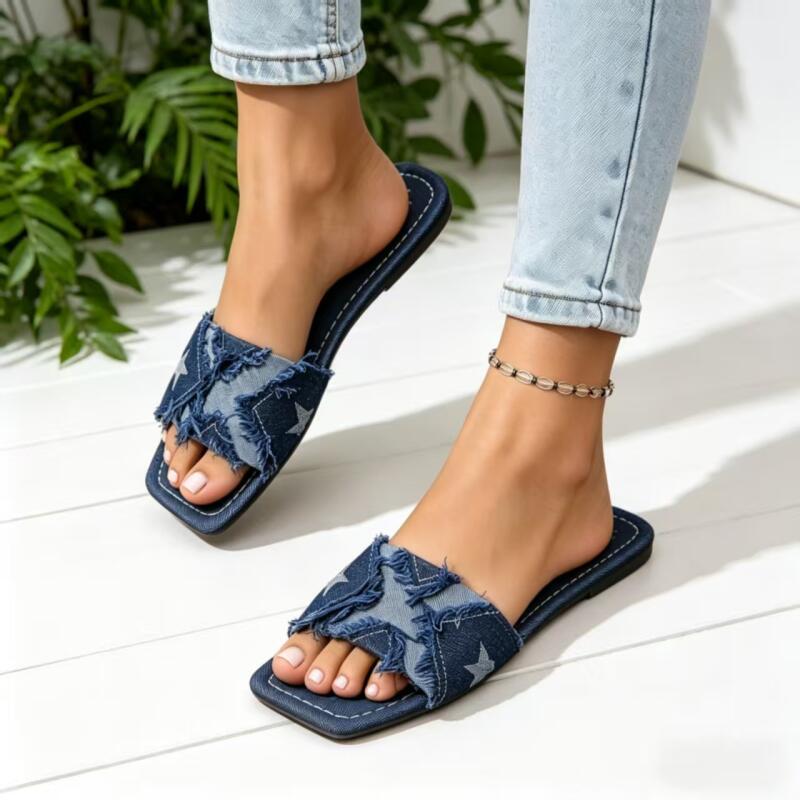 Y2K Denim Strap Flat Heel Sand - огляд і ціна Sewing Factory