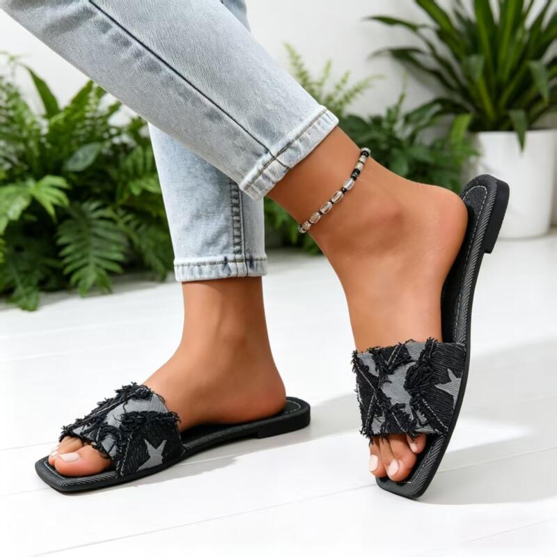 Y2K Denim Strap Flat Heel Sand - огляд і ціна Sewing Factory
